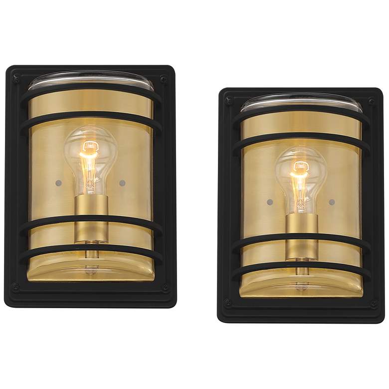 Image 1 Habitat 11 inch High Black and Brass Wall Sconce Set of 2