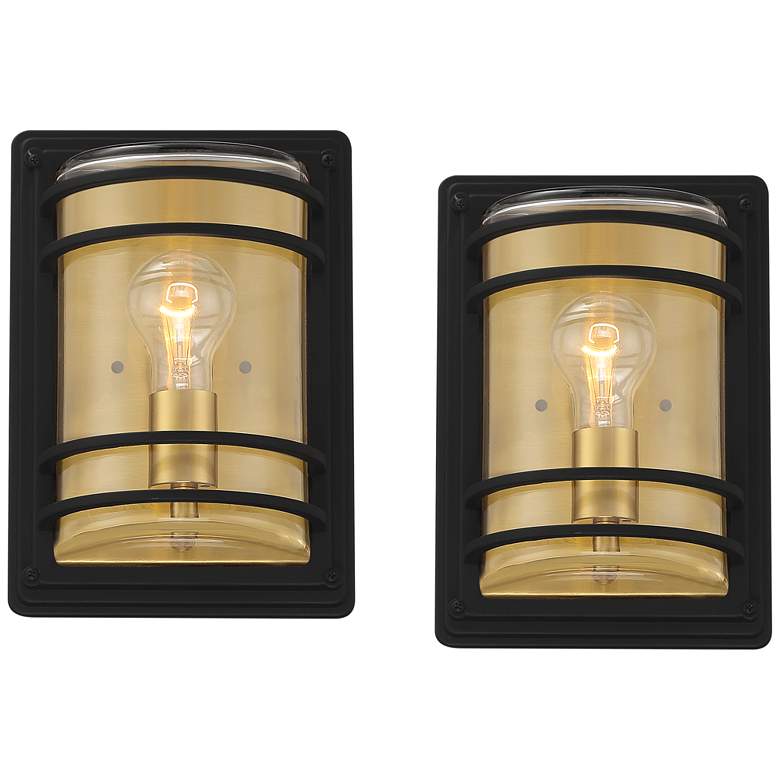 Image 2 Habitat 11" High Black and Brass Wall Sconce Set of 2
