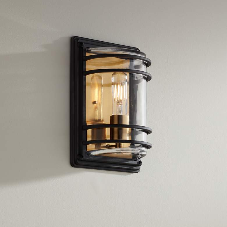 Image 1 Habitat 11" High Black and Brass Wall Sconce