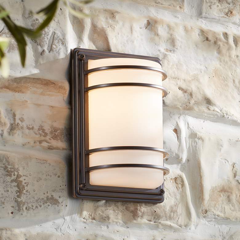 Image 2 Habitat 11 inch High Bronze and Opal Glass Outdoor Wall Light