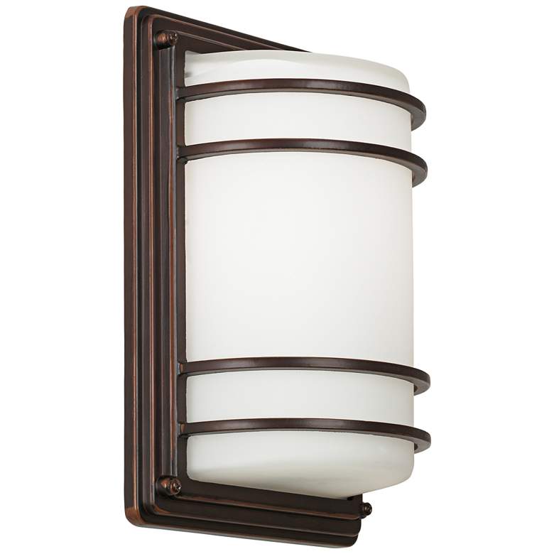 Image 4 Habitat 11" High Bronze and Opal Glass Wall Sconce Set of 2 more views