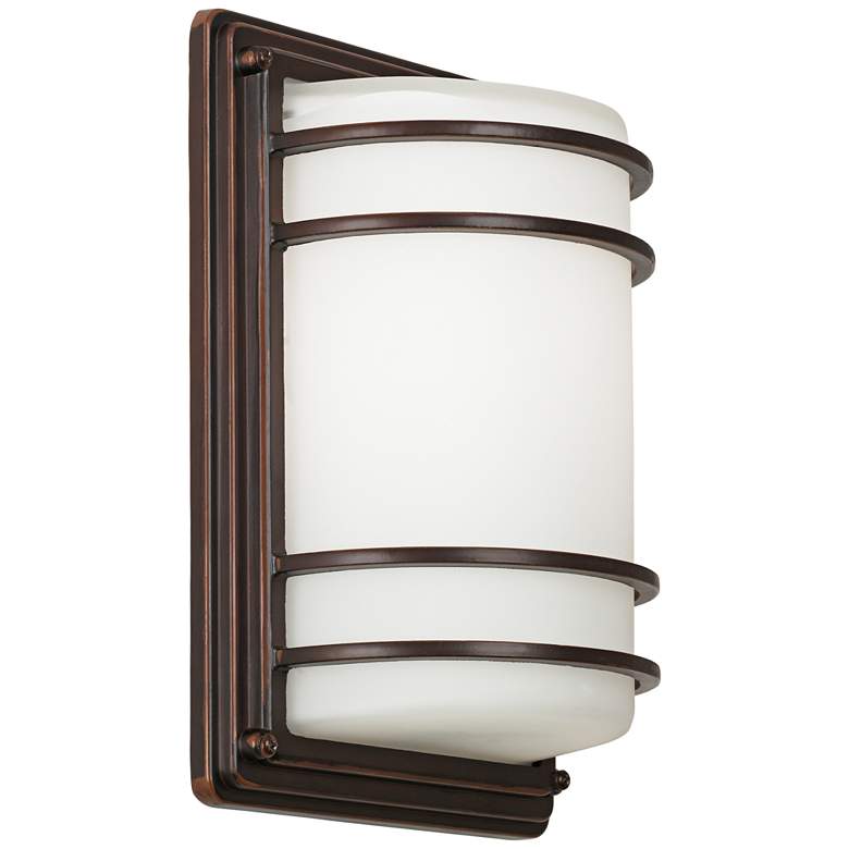 Image 4 Habitat 11" High Bronze and Opal Glass Wall Sconce more views