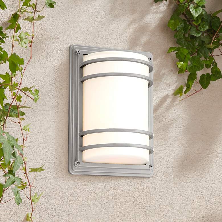 Image 1 Habitat 11 inch High Silver and Opal Glass Outdoor Wall Light