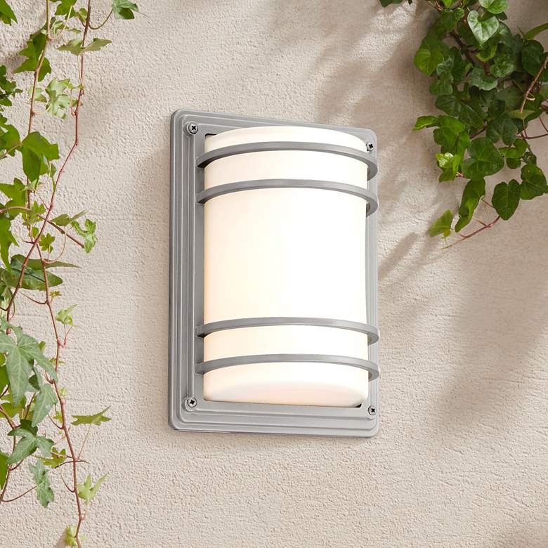 Image 1 Habitat 11" High Silver and Opal Glass Outdoor Wall Light