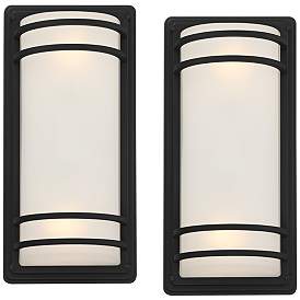Image2 of Habitat 16" High Black and Frosted Glass Outdoor Wall Light Set of 2