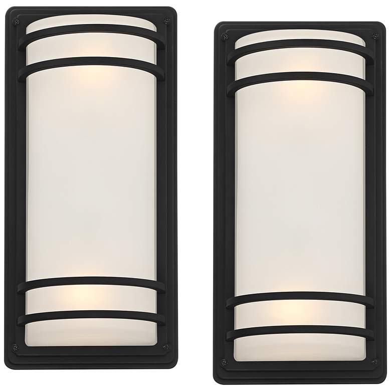 Image 2 Habitat 16" High Black and Frosted Glass Outdoor Wall Light Set of 2