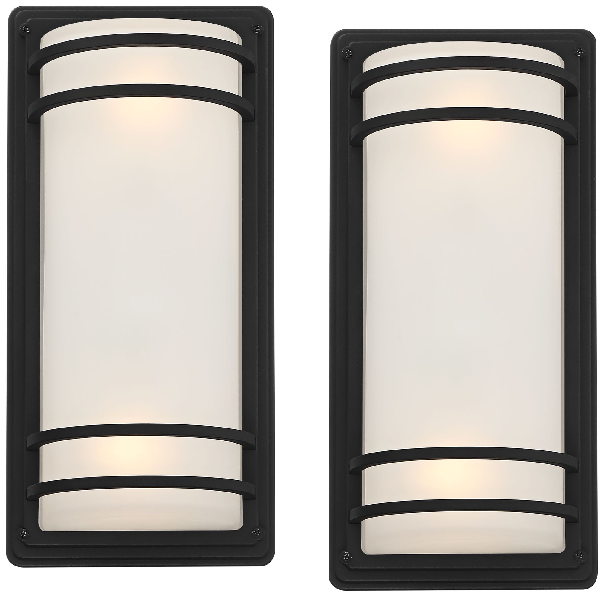 Habitat 16" High Black and Opal Glass Outdoor Wall Light Set of 2