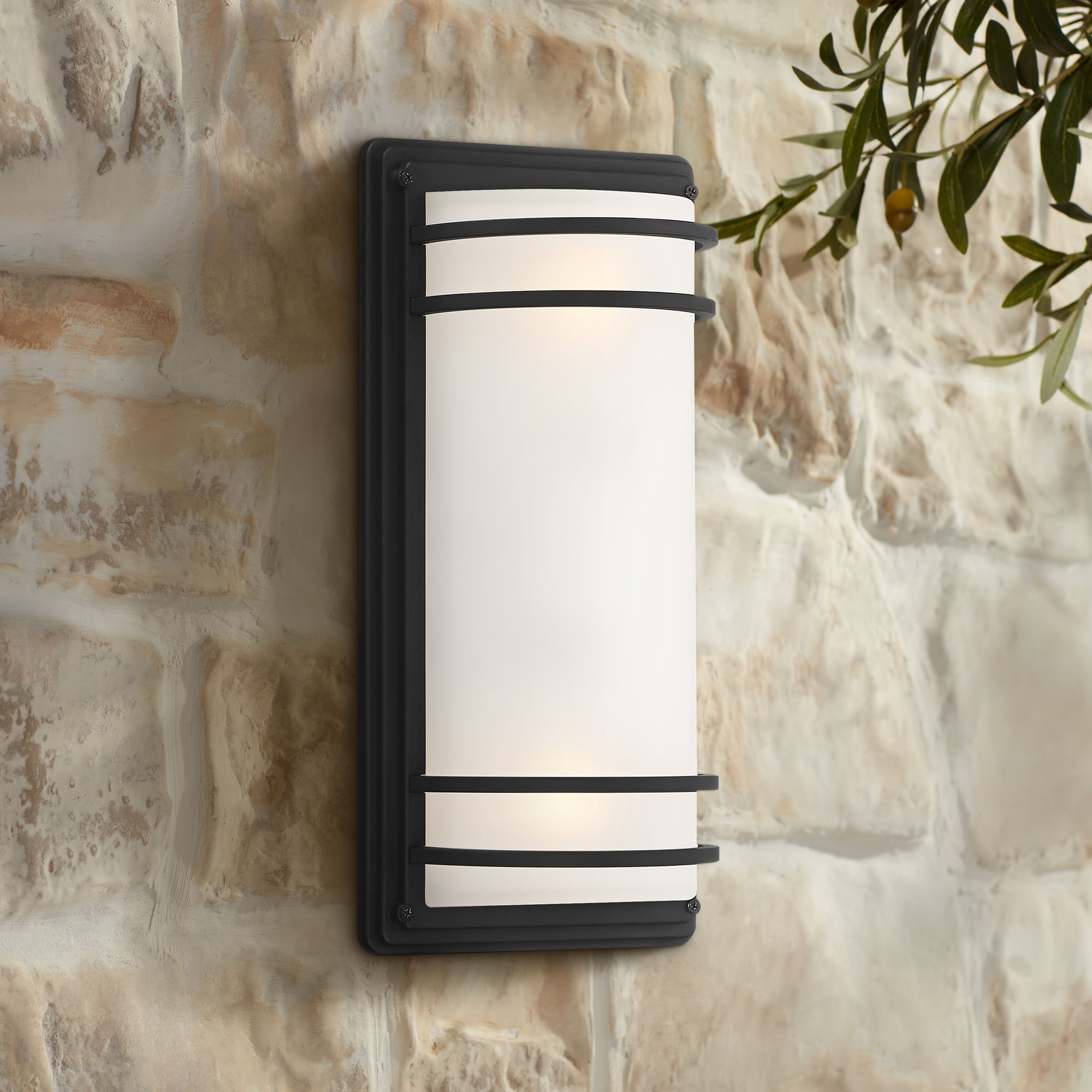 Image 7 Habitat 16" High Black and Opal Glass Outdoor Wall Light Set of 2 more views