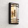 1_Habitat 16" High Black and Warm Brass 2-Light Outdoor Wall Light