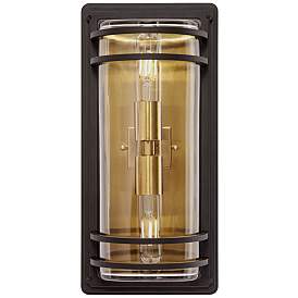 Image3 of Habitat 16" High Black and Warm Brass 2-Light Outdoor Wall Light more views