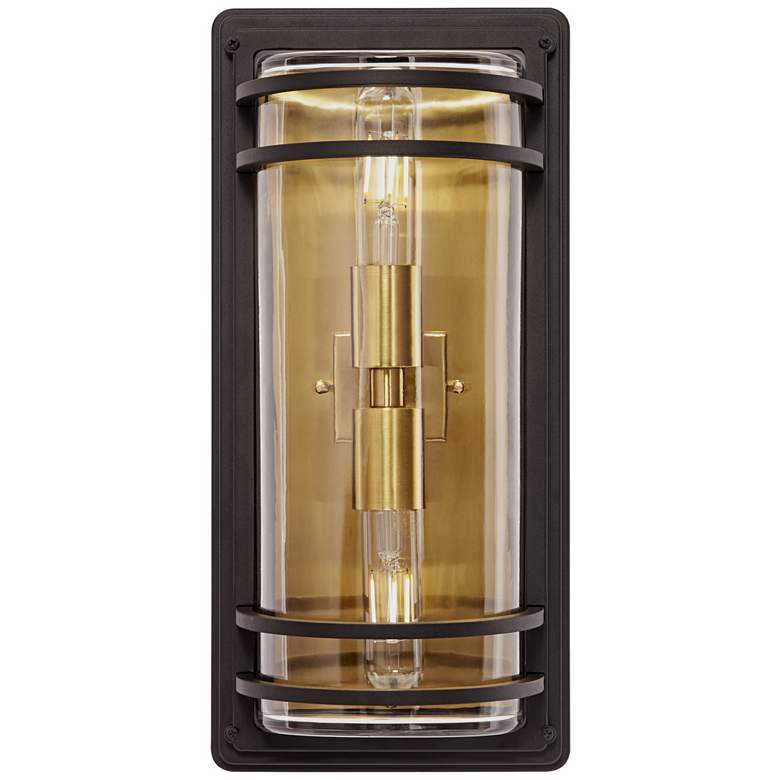 Image 3 Habitat 16 inch High Black and Warm Brass 2-Light Outdoor Wall Light more views