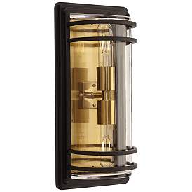 Image4 of Habitat 16" High Black and Warm Brass 2-Light Outdoor Wall Light more views