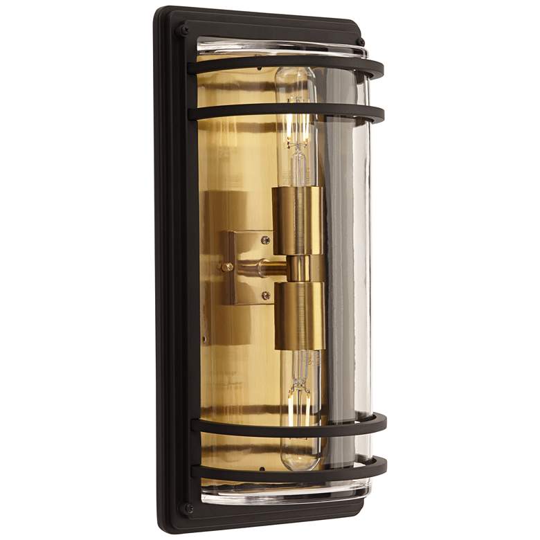 Image 4 Habitat 16 inch High Black and Warm Brass 2-Light Outdoor Wall Light more views