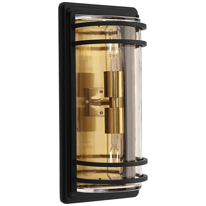 Image 4 Habitat 16 inch High Black and Warm Brass 2-Light Outdoor Wall Light more views