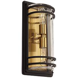 Image5 of Habitat 16" High Black and Warm Brass 2-Light Outdoor Wall Light more views