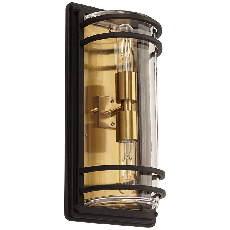 Image 5 Habitat 16 inch High Black and Warm Brass 2-Light Outdoor Wall Light more views