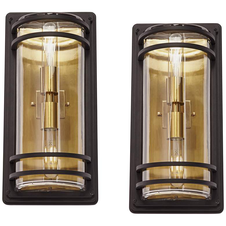 Image 1 Habitat 16 inch High Black and Warm Brass 2-Light Wall Sconce Set of 2