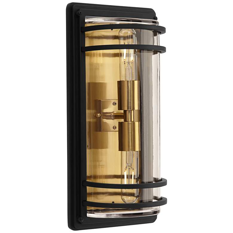 Image 5 Habitat 16" High Black and Warm Brass 2-Light Wall Sconce Set of 2 more views