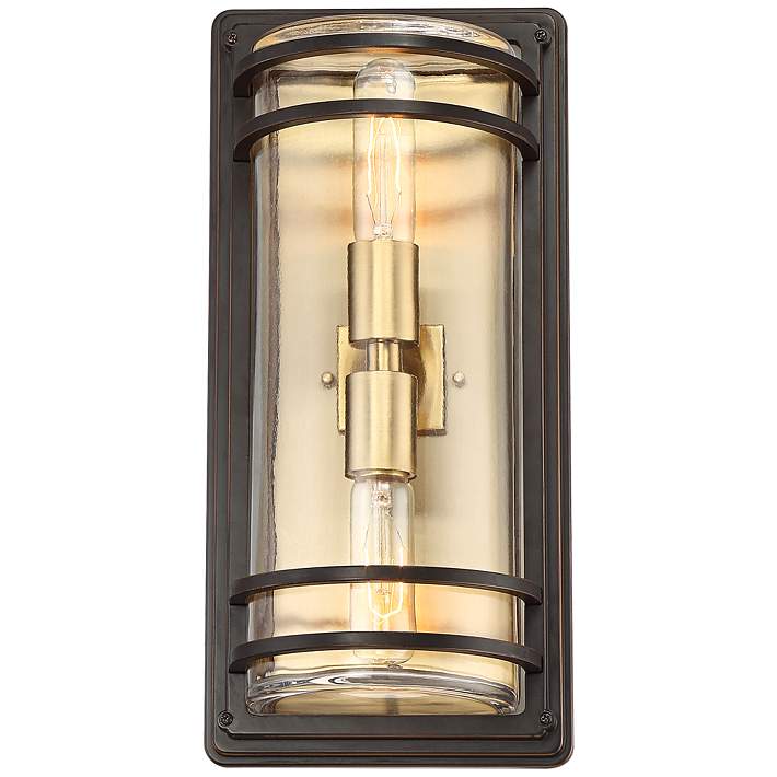 John Timberland Modern Outdoor Wall Sconce Fixture Bronze and Warm Brass 16 Clear Glass for Exterior House Porch Patio Deck