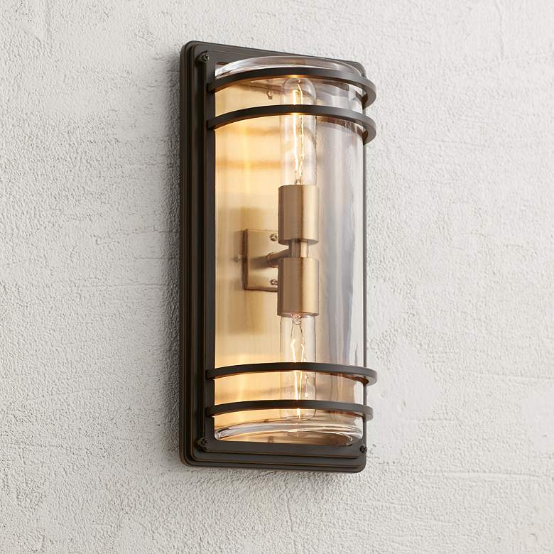 Image 1 Habitat 16 inch High Bronze and Brass 2-Light Outdoor Wall Light