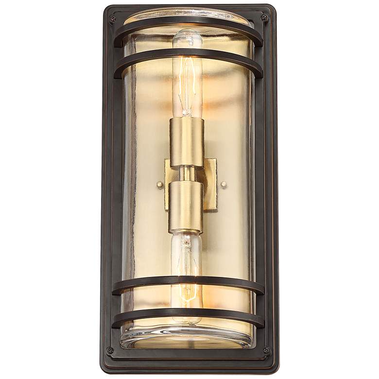 Image 2 Habitat 16 inch High Bronze and Brass 2-Light Wall Sconce