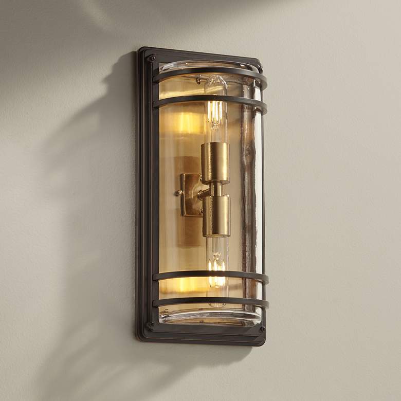 Image 1 Habitat 16 inch High Bronze and Brass 2-Light Wall Sconce