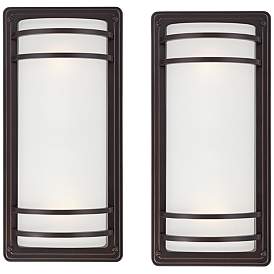 Image1 of Habitat 16" High Bronze and Opal Glass Outdoor Wall Light Set of 2