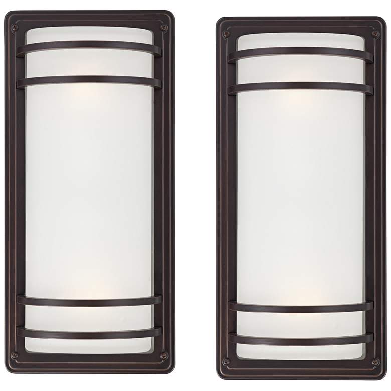 Image 1 Habitat 16 inch High Bronze and Opal Glass Outdoor Wall Light Set of 2