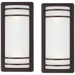 Habitat 16" High Bronze and Opal Glass Outdoor Wall Light Set of 2