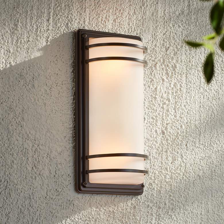 Image 5 Habitat 16" High Bronze and Opal Glass Outdoor Wall Light Set of 2 more views
