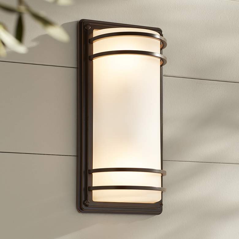 Image 6 Habitat 16" High Bronze and Opal Glass Outdoor Wall Light Set of 2 more views