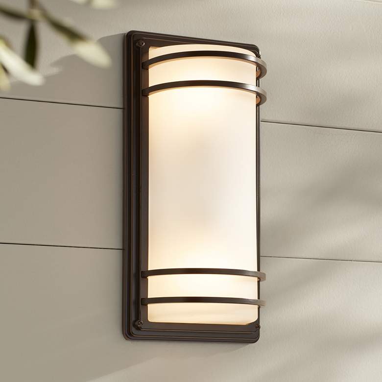 Image 7 Habitat 16" High Bronze and Opal Glass Outdoor Wall Light Set of 2 more views