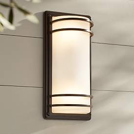 Image1 of Habitat 16" High Bronze and Opal Glass Outdoor Wall Light