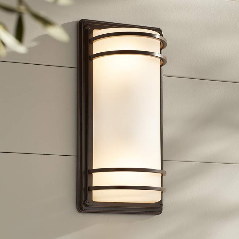 Image 1 Habitat 16 inch High Bronze and Opal Glass Outdoor Wall Light