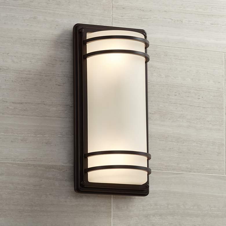 Image 6 Habitat 16 inch High Bronze and Opal Glass Outdoor Wall Light more views