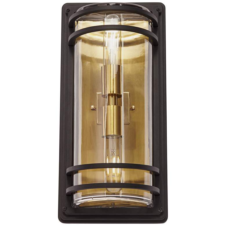 Image 2 Habitat 16 inch High Mixed Metals Black and Brass Wall Sconce