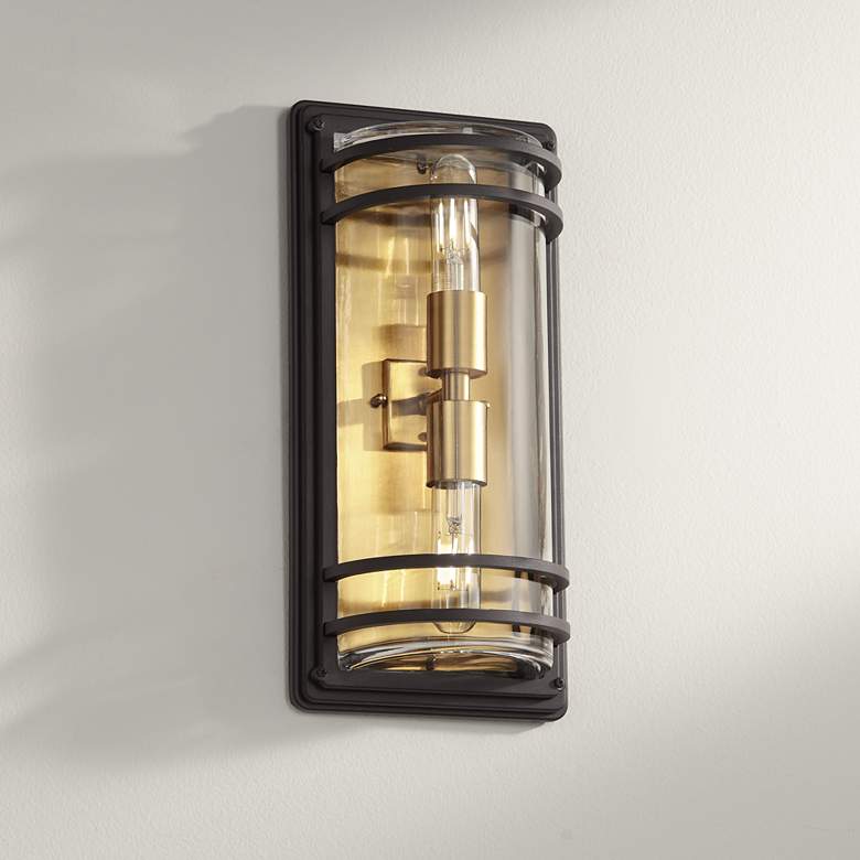 Image 1 Habitat 16 inch High Mixed Metals Black and Brass Wall Sconce