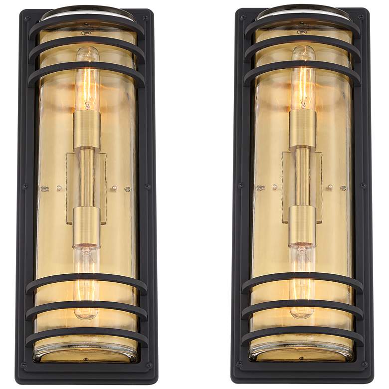 Image 1 Habitat 21" Black and Brass 2-Light Outdoor Wall Light Set of 2
