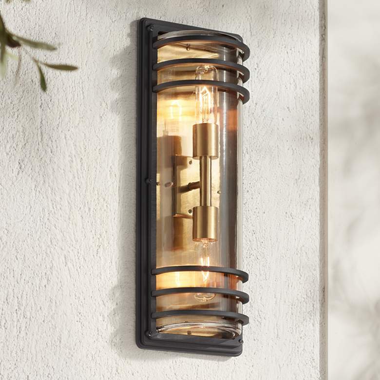 Image 7 Habitat 21" Black and Brass 2-Light Outdoor Wall Light Set of 2 more views