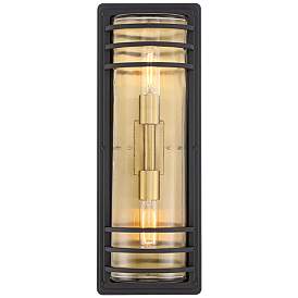 Image4 of Habitat 21" High Black and Brass 2-Light Outdoor Wall Light more views
