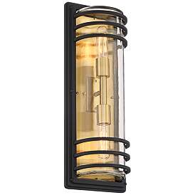 Image5 of Habitat 21" High Black and Brass 2-Light Outdoor Wall Light more views