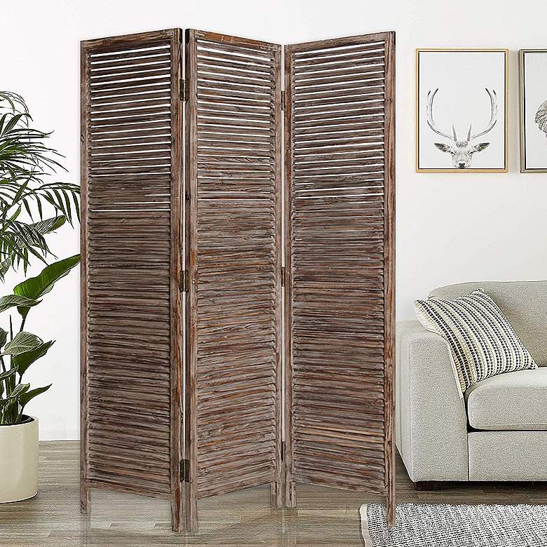 Image 1 Hacienda 63" Wide Brown Wood 3-Panel Screen/Room Divider