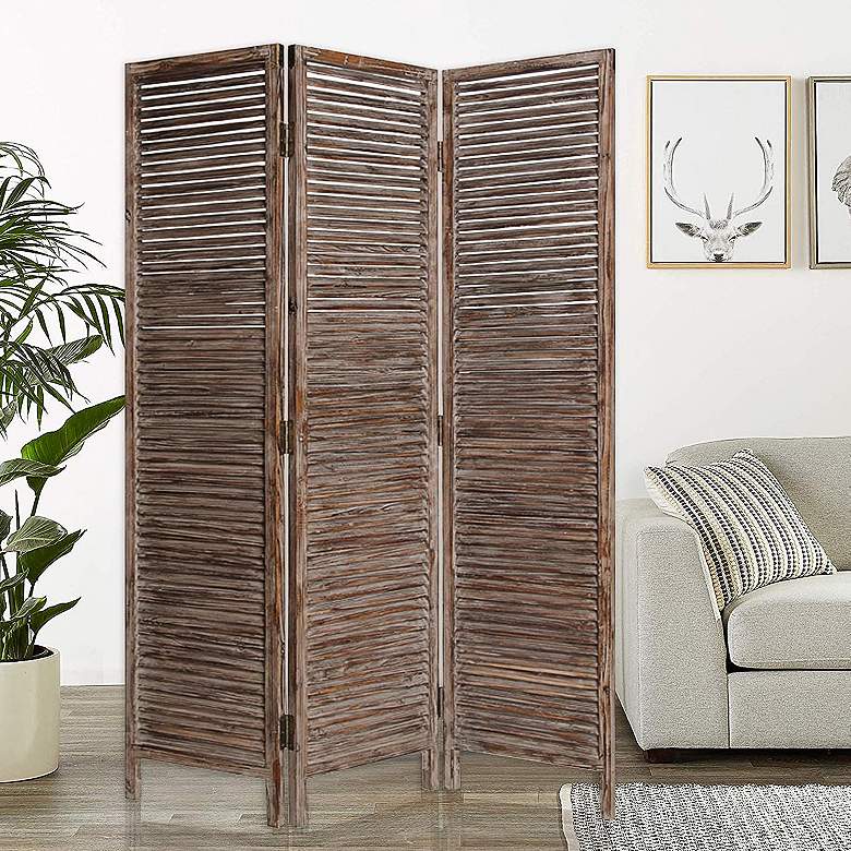 Image 1 Hacienda 63 inch Wide Brown Wood 3-Panel Screen/Room Divider