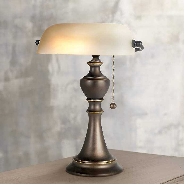 Haddington Alabaster Glass Pull Chain Desk Lamp