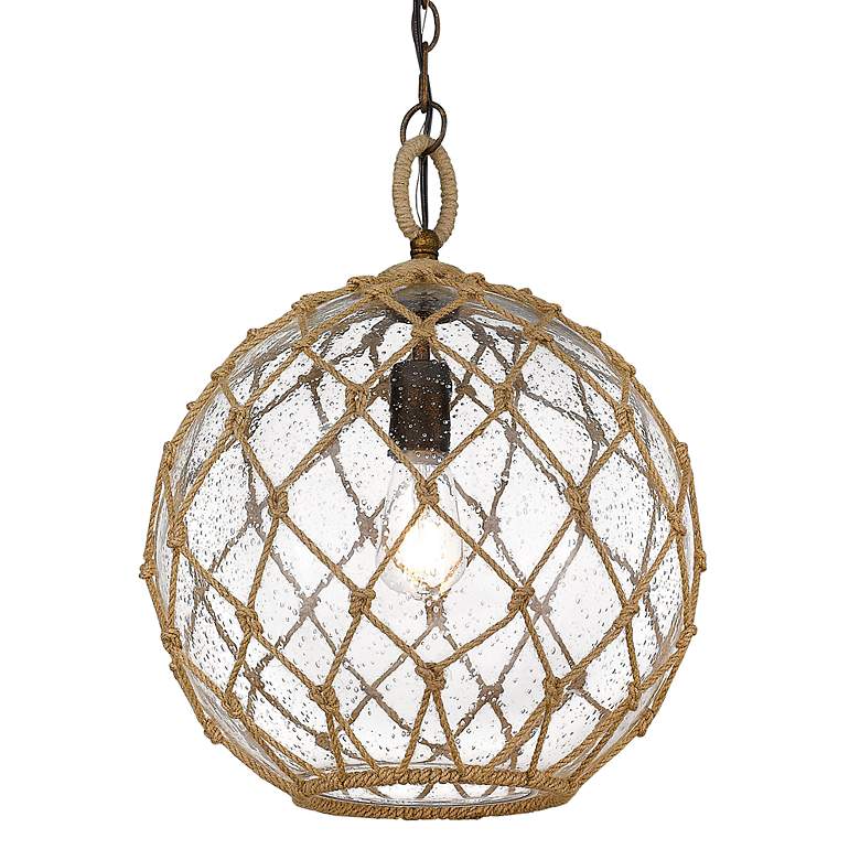 Image 1 Haddoc 13 3/4 inch Wide Burnished Chestnut 1-Light Pendant With Seeded Gla