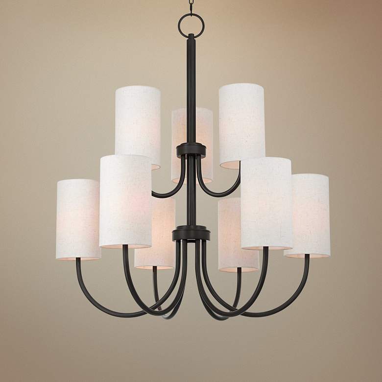 Image 1 Haddonfield 42 1/2" English Bronze 9-Light Tiered Foyer Chandelier