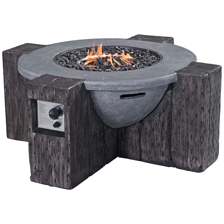 Image 1 Hades Gray Concrete and Faux Wood 18 1/4 inchH Propane Fire Pit