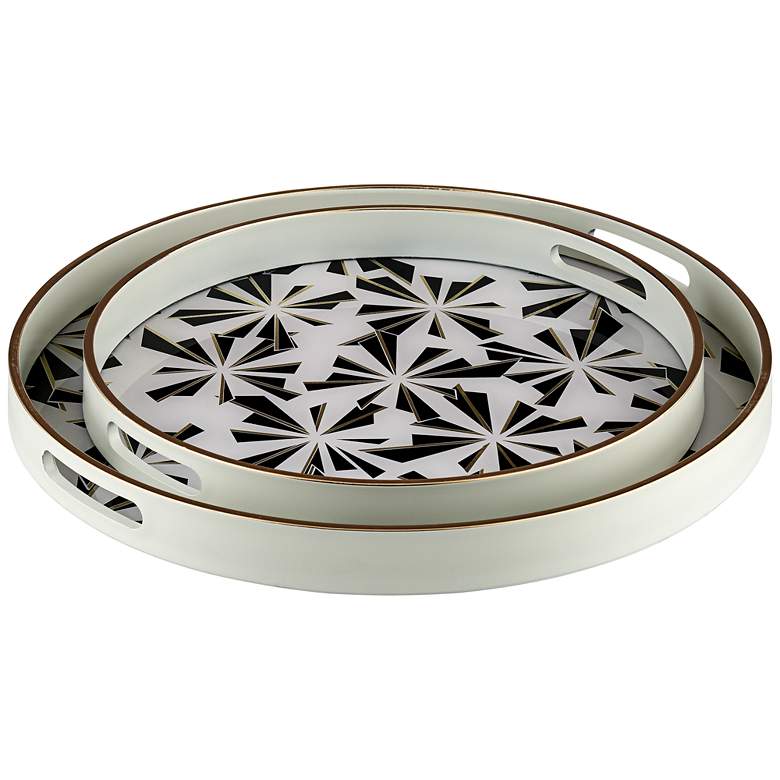 Image 1 Hadi Black and White Round Patterned Tray Set of 2