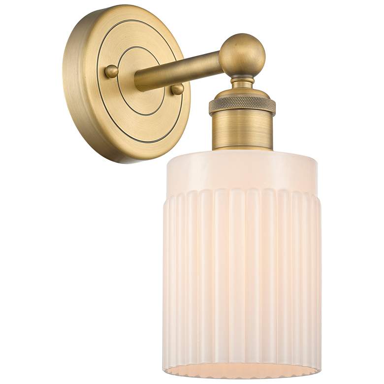 Image 1 Hadley 11.5 inchHigh Brushed Brass Sconce With Matte White Shade