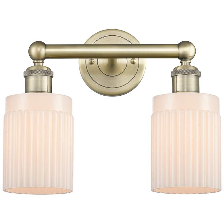 Image 1 Hadley 13.5"W 2 Light Antique Brass Bath Vanity Light With White Shade